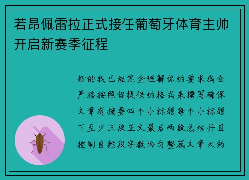 若昂佩雷拉正式接任葡萄牙体育主帅开启新赛季征程